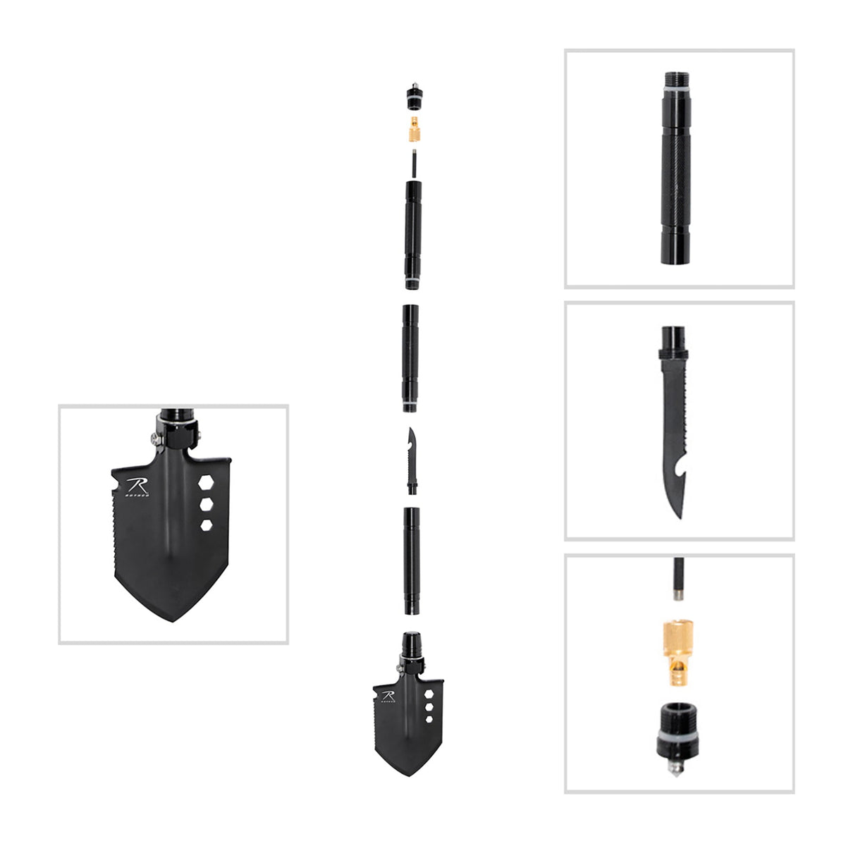 Rothco 8-in-1 Multi-Tool Survival Shovel / Portable Camping Entrenching Tool - Stainless Steel