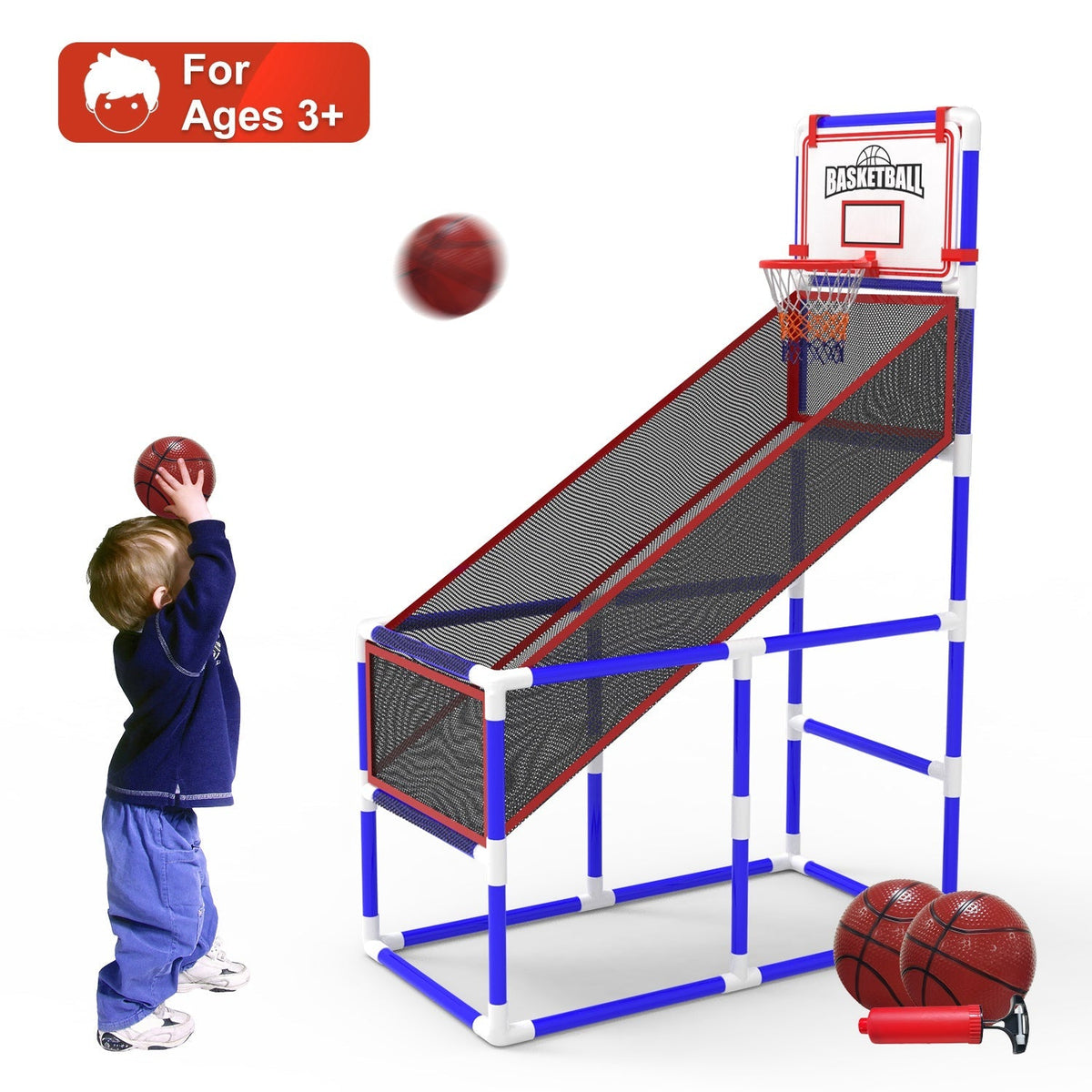 Kids\' Basketball Game Set with 2 Balls Adjustable Height Basketball Hoop Arcade Game Indoor Outdoor Toys for Boys Girls Aged 3-12